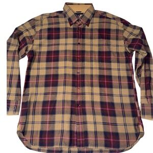 Tommy Hilfiger Mens XL Plaid Herringbone Button Down Shirt Tan Navy Red Long Slv
